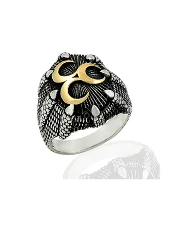 Erkek Gümüş Yüzük - Üç Hilal Motifli Kartal Pençeli 925 Ayar Gümüş Erkek Yüzük