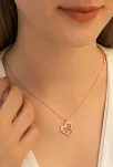 Kadın Gümüş Kolye - Zirkon Taşlı Rose Renk Tektaşlı Kalp Kadın Gümüş Kolye