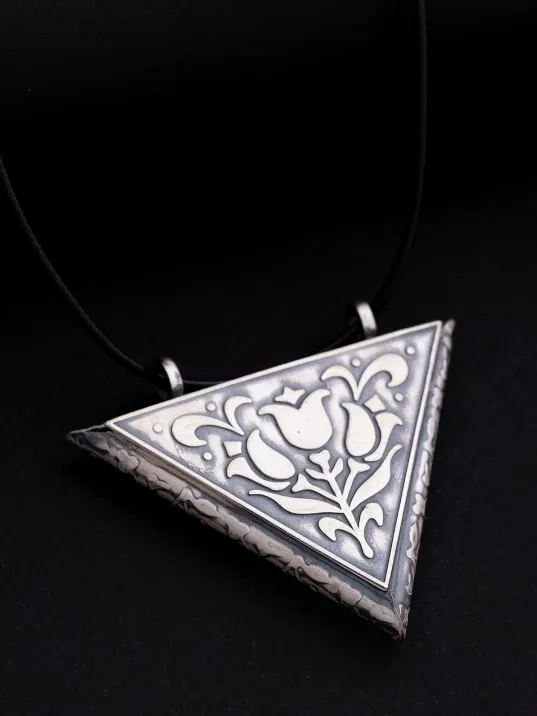 Lale Motifli Erkek Gümüş Cevşen Muska Kolye Haznesi Büyük Boy