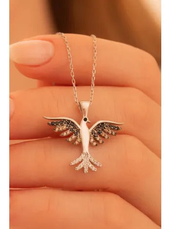 Zümrüdü Anka Kuşu Bayan Gümüş Kolye