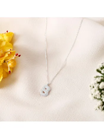 Kadın Gümüş Kolye - B Harfi Zirkon Taşlı Balon Harf Kadın Kolye