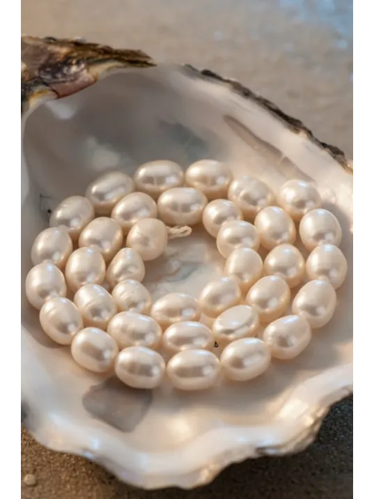 Gerçek Dizi İnci - 9mm Doğal Beyaz Yanar Dönerli Tatlısu Yuvarlak İnci Takı Yapım Malzemesi