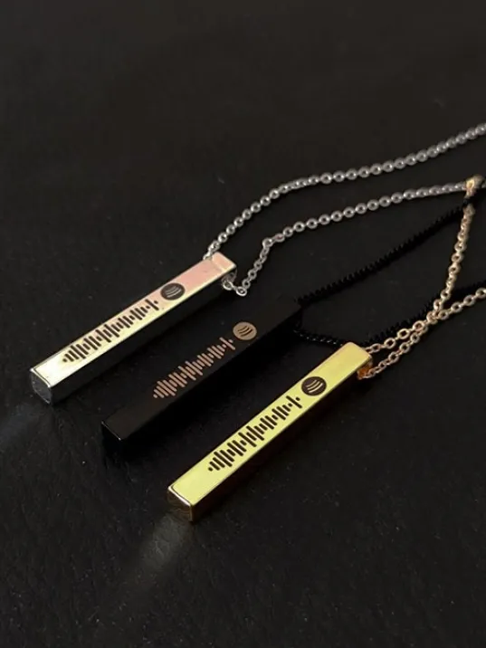 Spotify Şarkı Kodlu Bijuteri Altın Renk Bar Çubuk Kolye Blok Zincir BKLSPOTYKLY-ALT