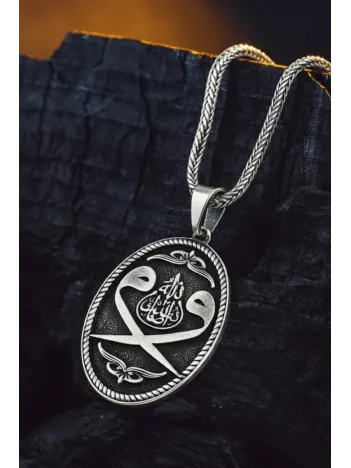 Erkek Gümüş Kolye - Oval Çift Vav Sembollü Erkek Gümüş Kolye