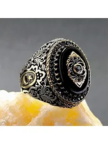 Otantik Tasarım Oniks Taşlı Gümüş Erkek Yüzüğü