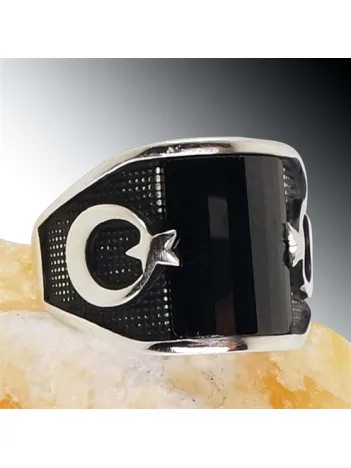 Ay Yıldız Erkek Gümüş Yüzük 3 Farklı Renk Seçeneği