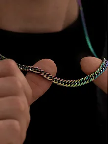 Erkek Kolye - Gurmet Model Erkek Çelik Kolye - Alacalı Renk - 6 Mm Kalınlık - Paslanmaz Çelik
