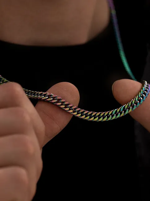 Erkek Kolye - Gurmet Model Erkek Çelik Kolye - Alacalı Renk - 6 Mm Kalınlık - Paslanmaz Çelik