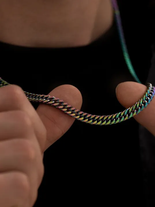 Erkek Kolye - Gurmet Model Erkek Çelik Kolye - Alacalı Renk - 6 Mm Kalınlık - Paslanmaz Çelik