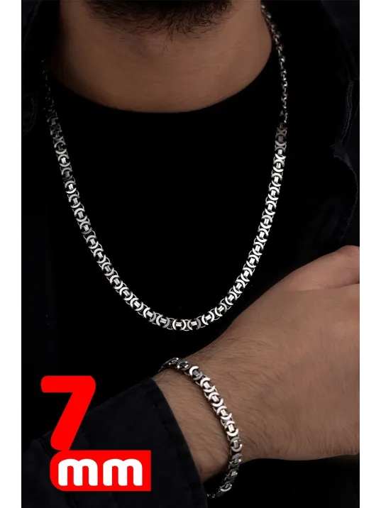 Erkek Gümüş Kolye Bileklik Set - Oksitli Euro Kral Kolye Bileklik Gümüş Set Erkek Gümüş Kolye Bileklik Set - Oksitli Euro Kral Kolye Bileklik Gümüş Set