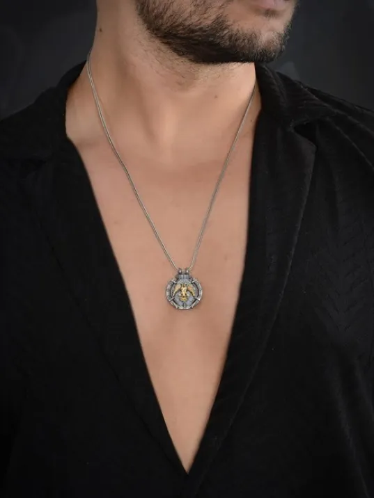 Selçuklu Çift Başlı Kartal Figürlü Erkek Gümüş Kolye Zincir Gklyzkhnkrt-gms