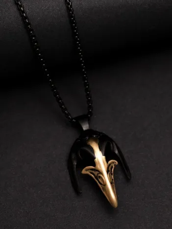 Erkek Kolye - Kuzgun Kafası Model Erkek Çelik Kolye - 316 L Paslanmaz Çelik