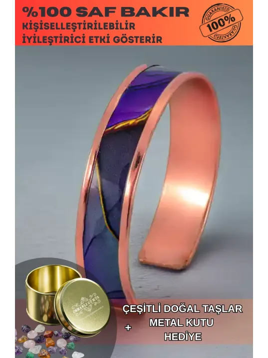 Kadın Bakır Bileklik - Laura Model Özel Baskı Metal Kutu Ve Kuvars Taşı Kadın Bakır Bileklik - Laura Model Özel Baskı Metal Kutu Ve Kuvars Taşı
