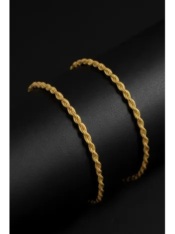 Kadın Gümüş Bileklik - 22 Ayar Altın 2.5mm Kaplama Burma Halat Gümüş Zincir Bileklik