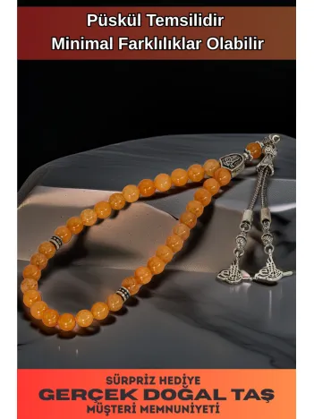 Erkek Doğal Taş Tespih - Doğal Turuncu Akik Taşlı Ortaboy Tesbih