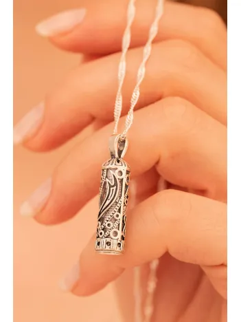 Kadın Gümüş Kolye - Gümüş Zülfikar İşlemeli Muska Cevşen Kadın Kolye