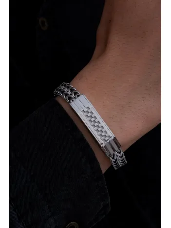 Erkek Çelik Bileklik - Bukle Model Çift Sıra Örüm Zincir Çelik Bileklik