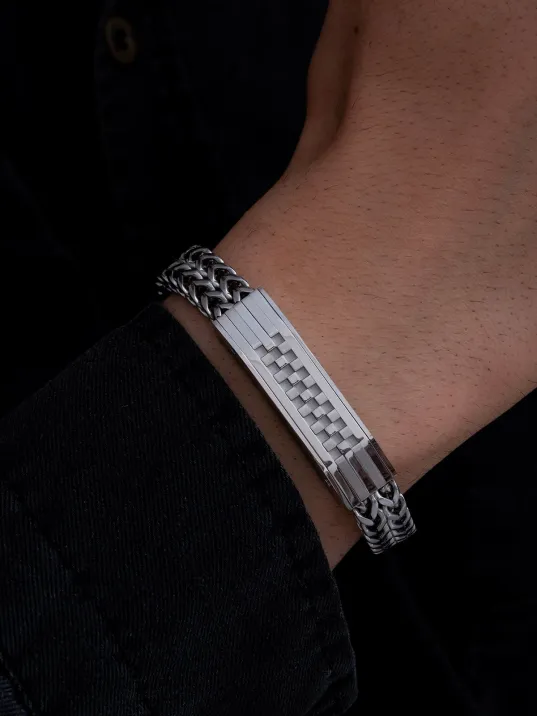 Erkek Çelik Bileklik - Bukle Model Çift Sıra Örüm Zincir Çelik Bileklik