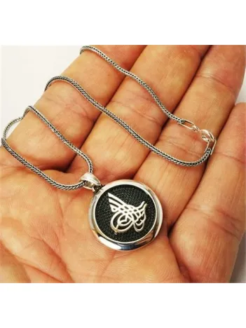 Osmanlı Tuğralı Erkek Gümüş Kolye Zincir