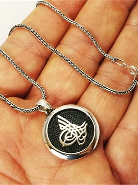 Osmanlı Tuğralı Erkek Gümüş Kolye Zincir