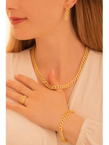 Kadın Gümüş Set - 22 Ayar Gerçek Altın Kaplama Taşlı Gurmet Model Gümüş Set