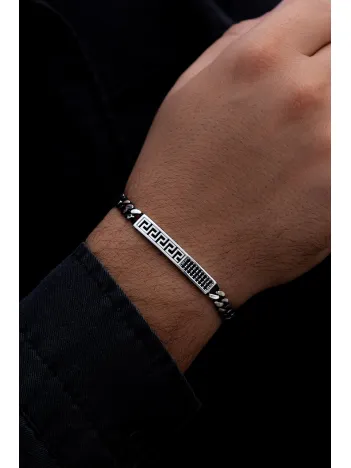 Erkek Gümüş Bileklik - Grek Desenli Gurmet Zincirli Gümüş Bileklik