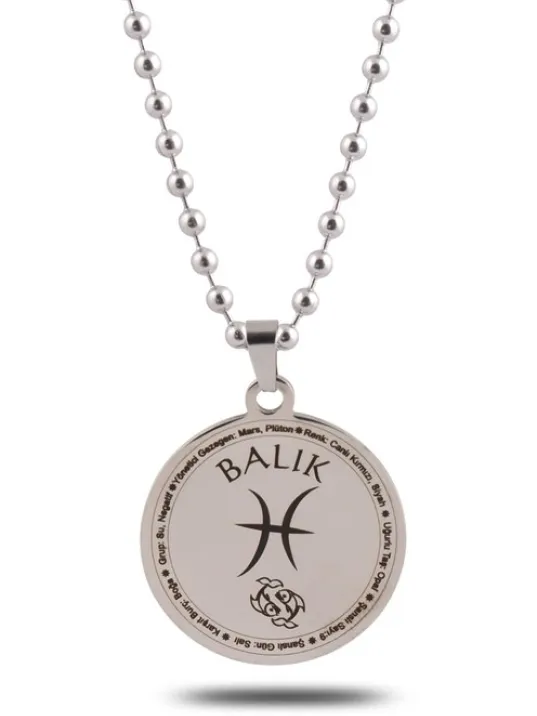 Balık Burcu Kolye Bayan Erkek Çelik Kolye Top Zincir CKLBURCKOLY-SYH
