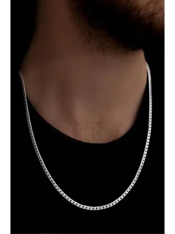 Erkek Gümüş Kolye - 925 Ayar Ezme Gurmet Gümüş Kolye 4mm