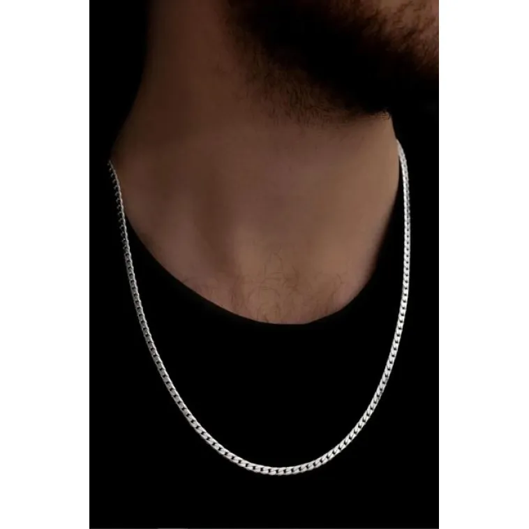 Erkek Gümüş Kolye - 925 Ayar Ezme Gurmet Gümüş Kolye 4mm Erkek Gümüş Kolye - 925 Ayar Ezme Gurmet Gümüş Kolye 4mm