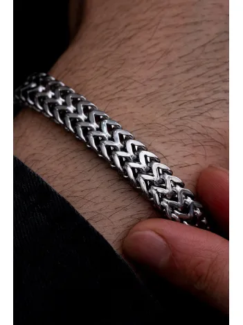 Erkek Çelik Bileklik - Çift Sıra Örgü Model Kalın Çelik Bileklik