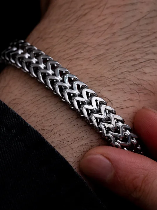 Erkek Çelik Bileklik - Çift Sıra Örgü Model Kalın Çelik Bileklik