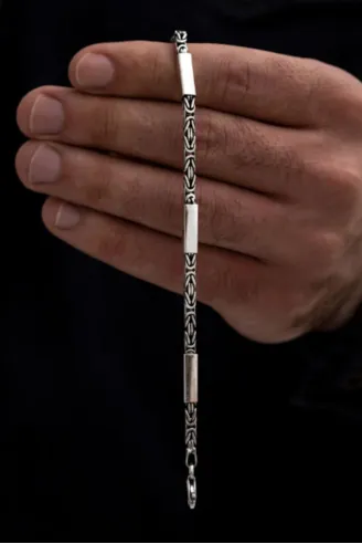 Erkek Kral Gümüş Bileklik Künye Özel Tasarım Kare Parçalı 3,5mm