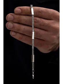Erkek Kral Gümüş Bileklik Künye Özel Tasarım Kare Parçalı 3,5mm