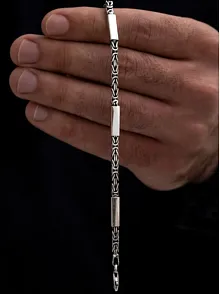 Erkek Kral Gümüş Bileklik Künye Özel Tasarım Kare Parçalı 3,5mm