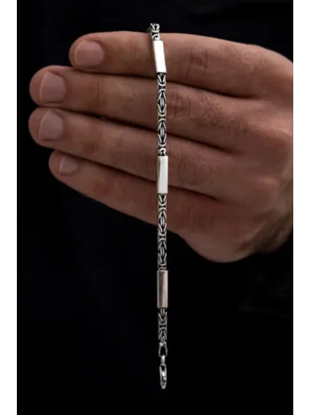 Erkek Kral Gümüş Bileklik Künye Özel Tasarım Kare Parçalı 3,5mm