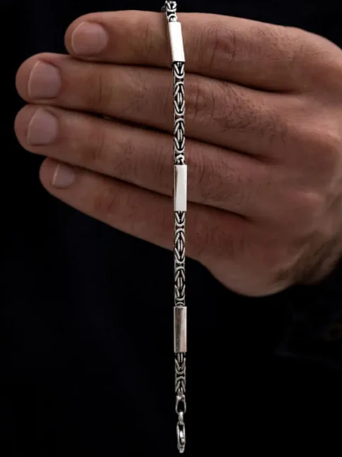 Erkek Kral Gümüş Bileklik Künye Özel Tasarım Kare Parçalı 3,5mm