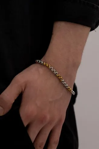Ottoman 5.5mm Polo Gümüş-Altın  Renk  Erkek Bileklik Künye İnce Model
