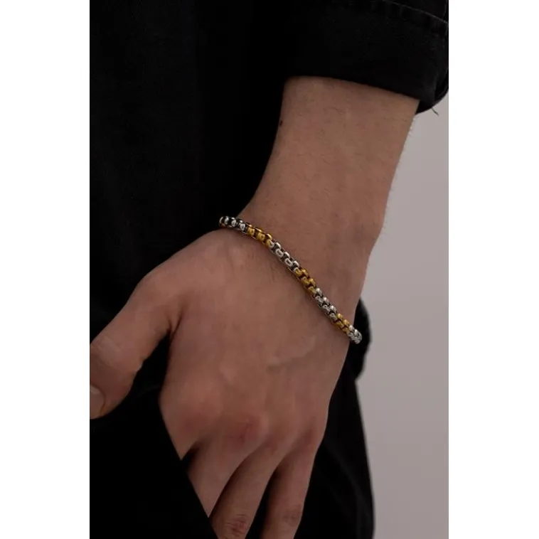 Ottoman 5.5mm Polo Gümüş-Altın  Renk  Erkek Bileklik Künye İnce Model