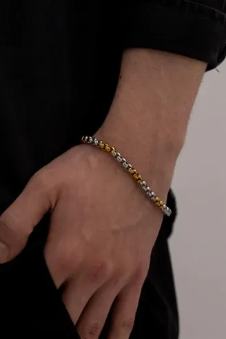 Ottoman 5.5mm Polo Gümüş-Altın  Renk  Erkek Bileklik Künye İnce Model