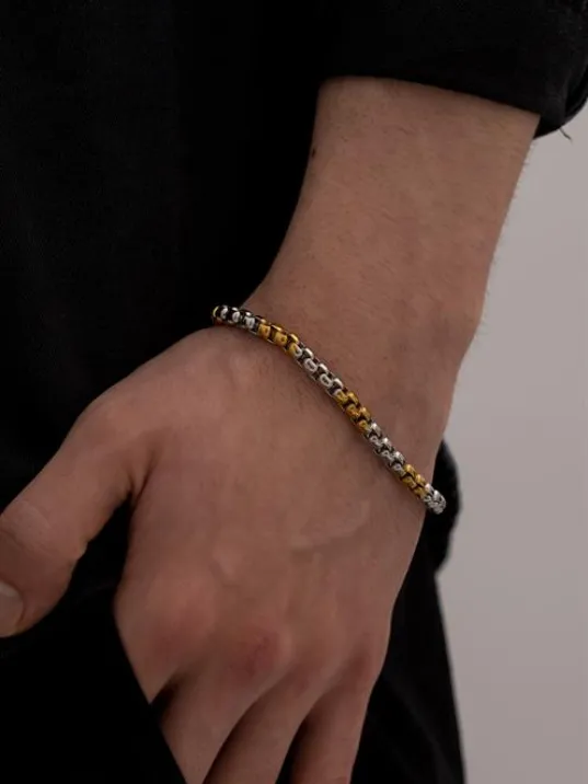 Ottoman 5.5mm Polo Gümüş-Altın Renk Erkek Bileklik Künye İnce Model Ottoman 5.5mm Polo Gümüş-Altın Renk Erkek Bileklik Künye İnce Model