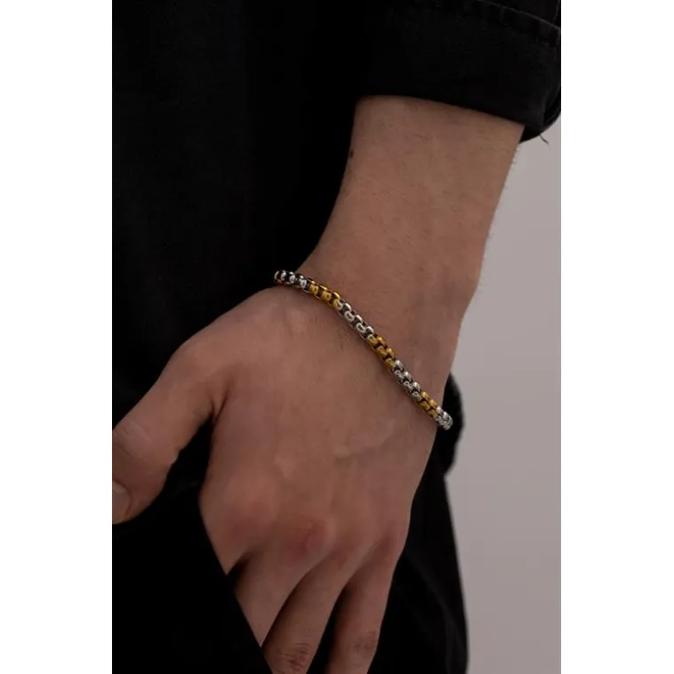 Ottoman 5.5mm Polo Gümüş-Altın Renk Erkek Bileklik Künye İnce Model Ottoman 5.5mm Polo Gümüş-Altın Renk Erkek Bileklik Künye İnce Model