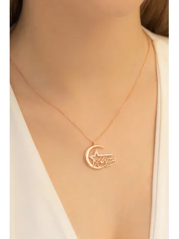 Kadın Gümüş Kolye - Zirkon Taşlı Rose Kemal Atatürk Imzalı Ay Yıldız Gümüş Kolye Gklayyldzm4-ros
