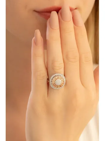 Kadın Gümüş Yüzük - Kadın Döner Başlı Gümüş Yüzük-Turuncu