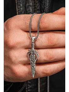 Erkek 925 Ayar Gümüş Viking Kılıcı Kolye Spartalı Savaşçı Temalı Özel Tasarım