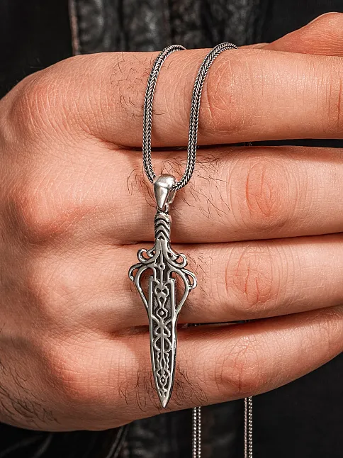 Erkek 925 Ayar Gümüş Viking Kılıcı Kolye Spartalı Savaşçı Temalı Özel Tasarım