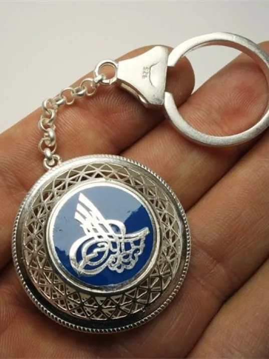 Tuğralı Ve Iyı Diriliş Bayraklı Mavi 925 Ayar Gümüş Anahtarlık 24gr