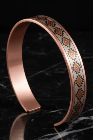 Kadın Bakır Bileklik Yüzük Set - Lenka Model Özel Baskı Metal Kutu Ve Kuvars Taşı
