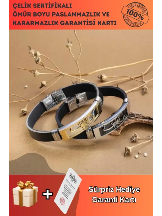 Akrep Figürlü Deri Kauçuk Çelik Erkek Bileklik Akrep Figürlü Deri Kauçuk Çelik Erkek Bileklik