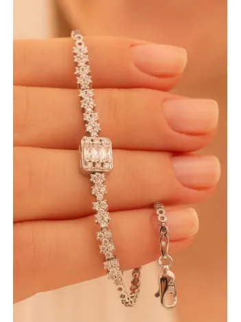 Kadın Gümüş Bileklik - Sultan Baget Taşlı Zirkon Süslemeli Kadın Bileklik