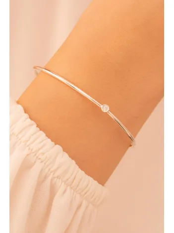 Kadın Gümüş Bileklik - Kadın Kelepçe - El Yapımı Gümüş Zirkon Taşlı Zarif Model İnce Kibar Kadın Bileklik